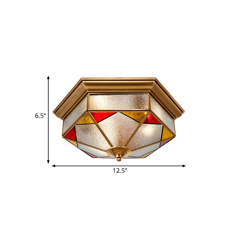 Hexagonal Red Bubble Glass Flush Mount Lamp For Bedroom - 2/3 Heads 12.5’/19’ W