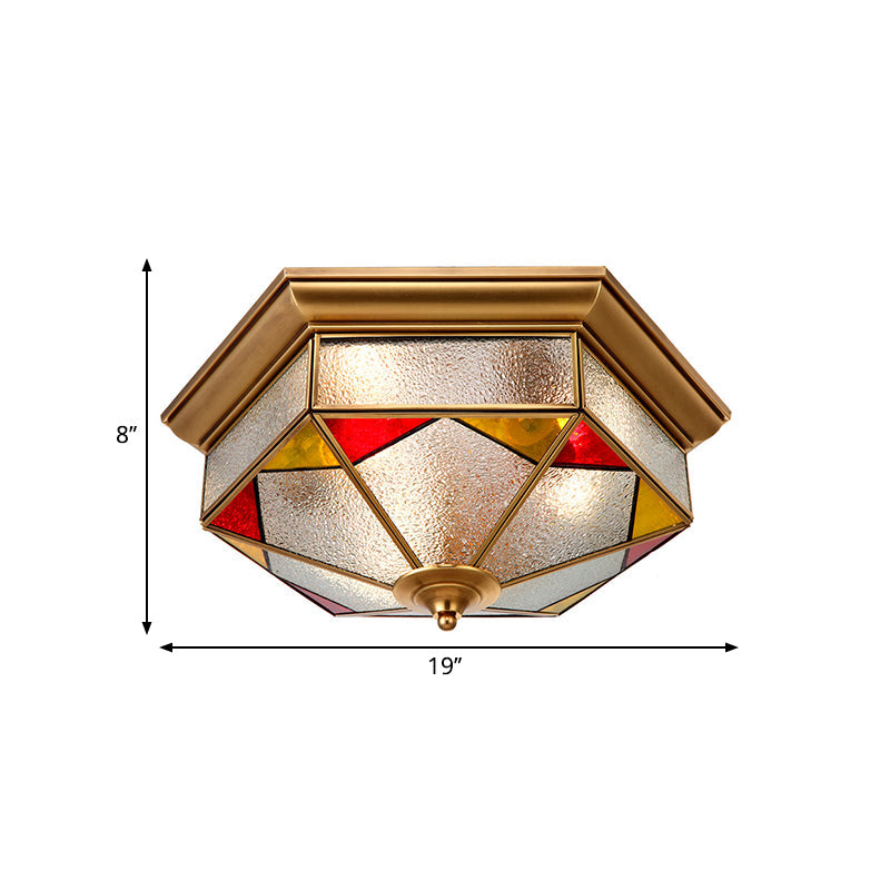 Hexagonal Red Bubble Glass Flush Mount Lamp For Bedroom - 2/3 Heads 12.5’/19’ W