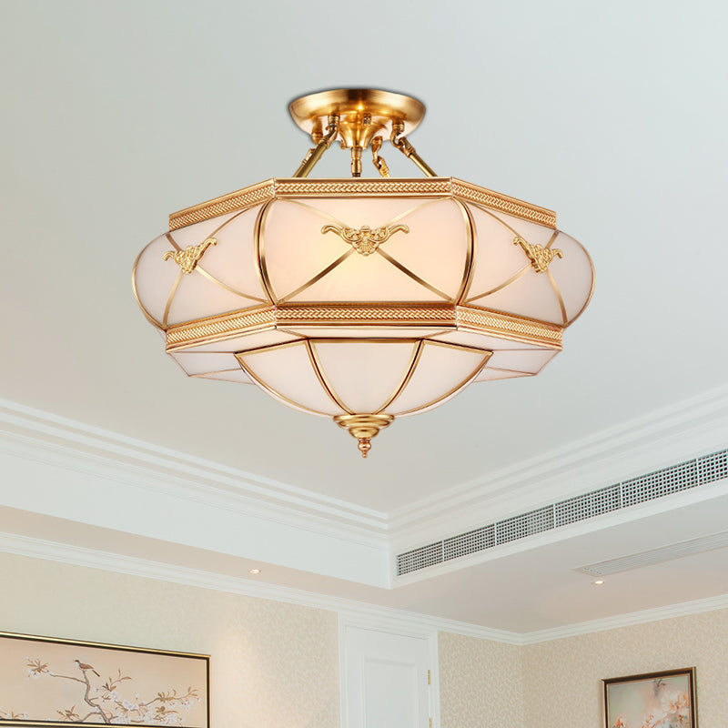 Colonial Opal Glass Flush Light Fixture With 6 Brass Heads For Living Room Ceiling Mount 16-21.5’