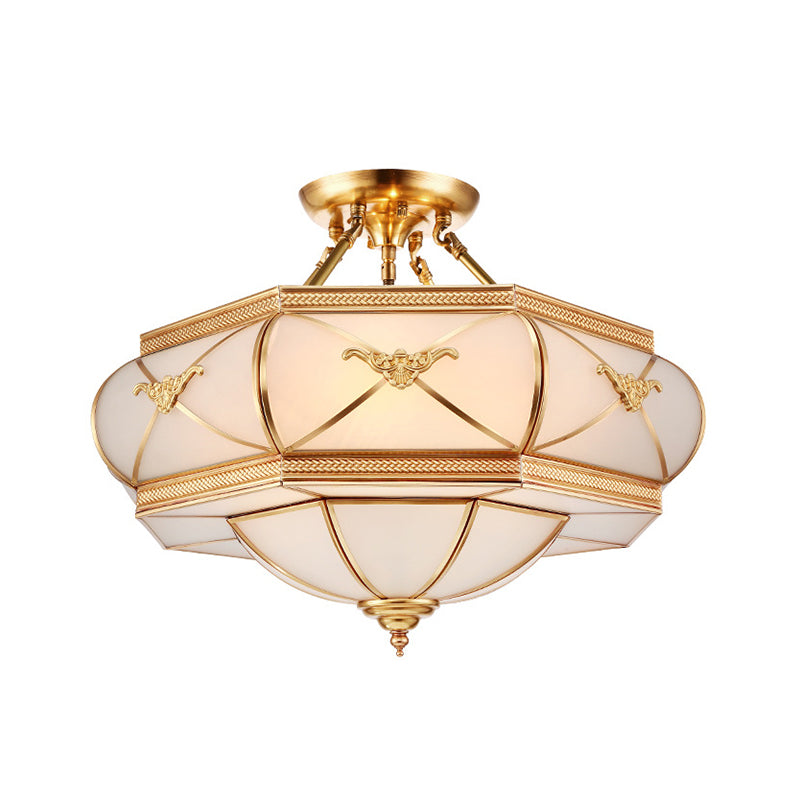 Colonial Opal Glass Flush Light Fixture With 6 Brass Heads For Living Room Ceiling Mount 16-21.5’