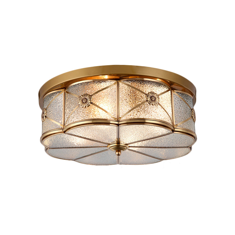 Scalloped Glass Bedroom Flush Mount Light - 14/18 W Colonial Brass Lamp With Seedy Shade Close To