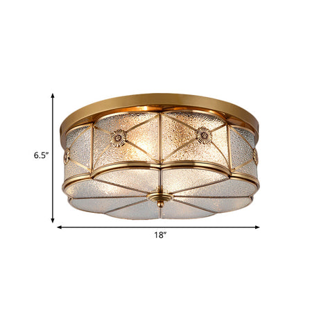Scalloped Glass Bedroom Flush Mount Light - 14/18 W Colonial Brass Lamp With Seedy Shade Close To