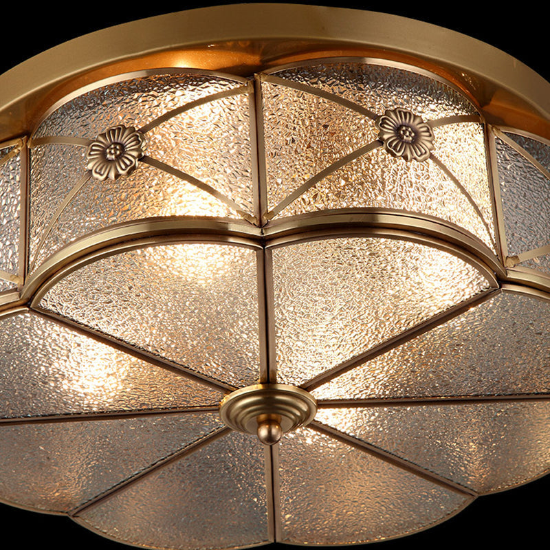 Scalloped Glass Bedroom Flush Mount Light - 14’/18’ W Colonial Brass Lamp With Seedy Shade