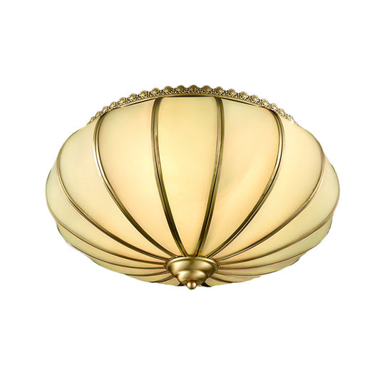 Retro White Glass Sphere Flush Mount Ceiling Light Fixture - 3 Brass Heads Ideal For Bedroom