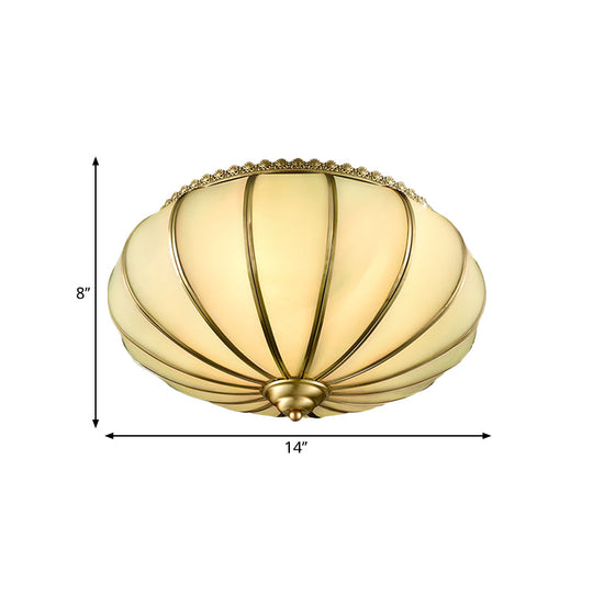 Retro White Glass Sphere Flush Mount Ceiling Light Fixture - 3 Brass Heads Ideal For Bedroom