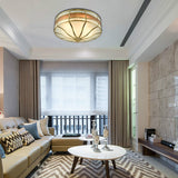 Colonial Brass Drum Ceiling Light With Opaline Glass - 3 Bulb Flush Mount For Bedroom