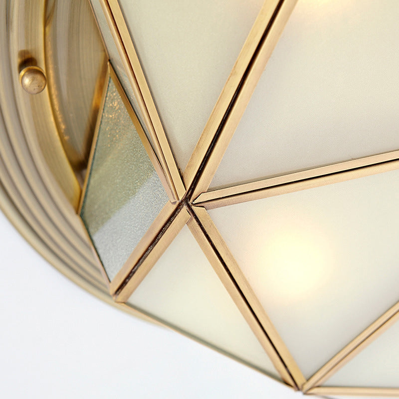 Colonial Brass Flush Mount Lamp With Sandblasted Glass For Living Room - 6 Heads Octagonal Ceiling