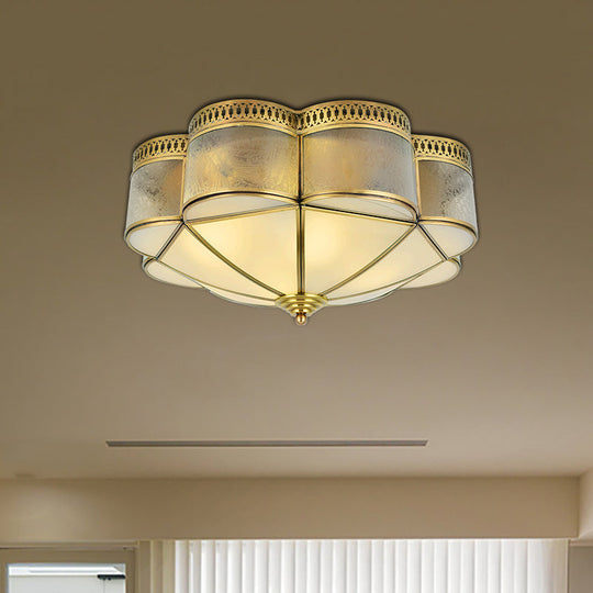 Frosted Glass And Brass Colonial Style Flush Mount Ceiling Lamp With Curved Design - Ideal For