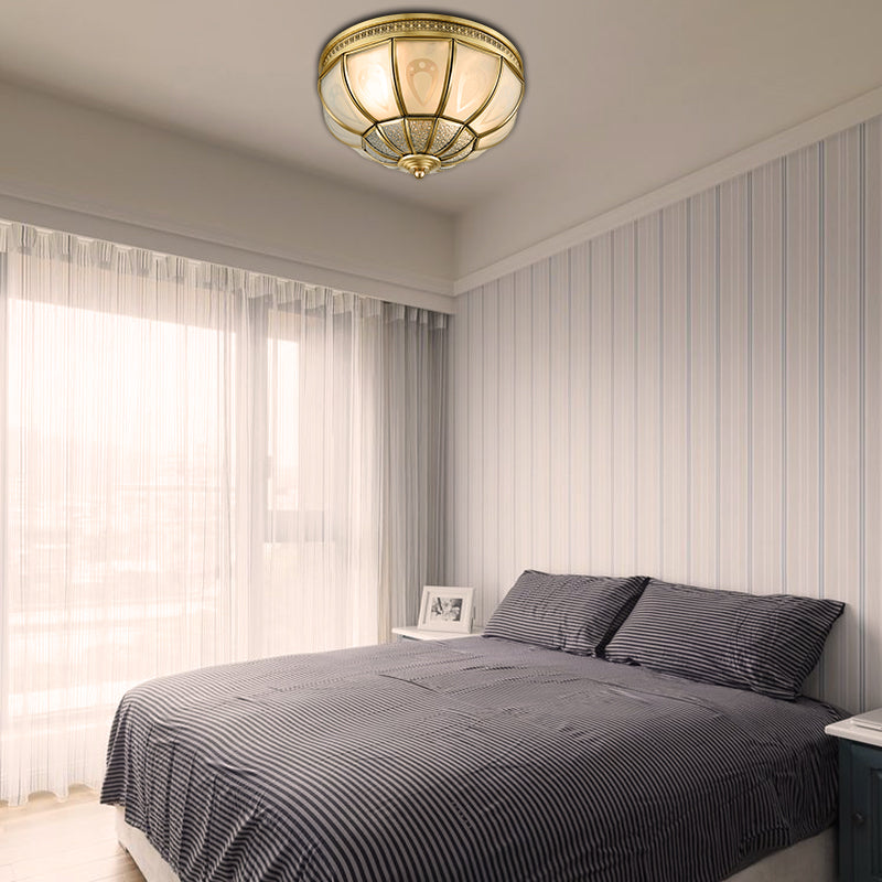 12’/16’ Dome Flush Mount Light With Colonial Opal Frosted Glass Brass Finish 2/3 Bulbs -