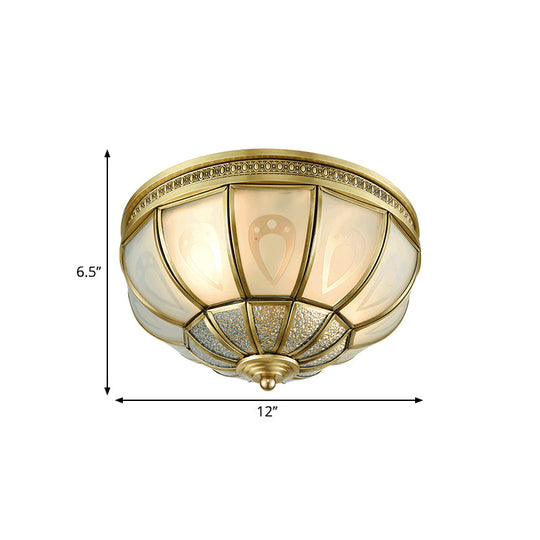 12’/16’ Dome Flush Mount Light With Colonial Opal Frosted Glass Brass Finish 2/3 Bulbs -