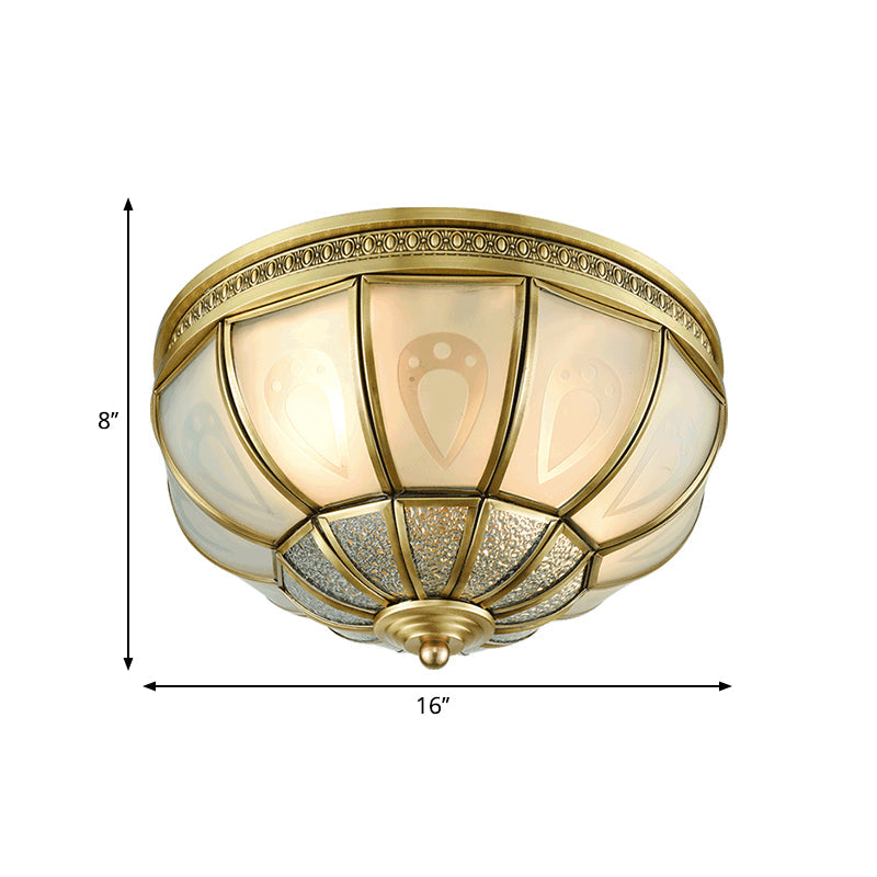 12’/16’ Dome Flush Mount Light With Colonial Opal Frosted Glass Brass Finish 2/3 Bulbs -