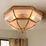 Colonial Brass Curved Glass Flush Light Fixture For Living Room 16.5/18 W