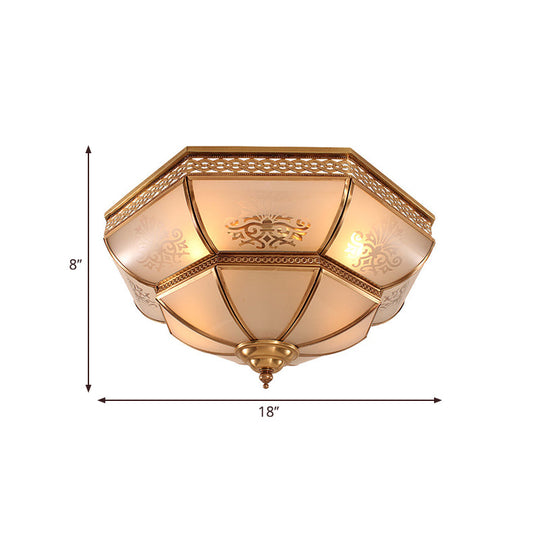 Colonial Brass Curved Glass Flush Light Fixture For Living Room 16.5’/18’ W