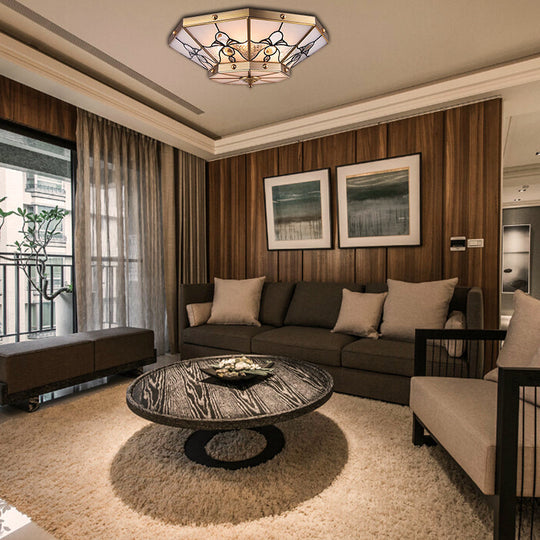 Brass Conical Flush Mount Lamp With Frosted Glass For Bedroom - 4 Heads 16’/19.5’ Size