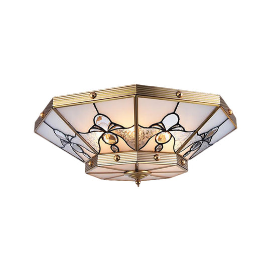 Brass Conical Flush Mount Lamp With Frosted Glass For Bedroom - 4 Heads 16’/19.5’ Size