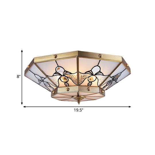 Brass Conical Flush Mount Lamp With Frosted Glass For Bedroom - 4 Heads 16’/19.5’ Size