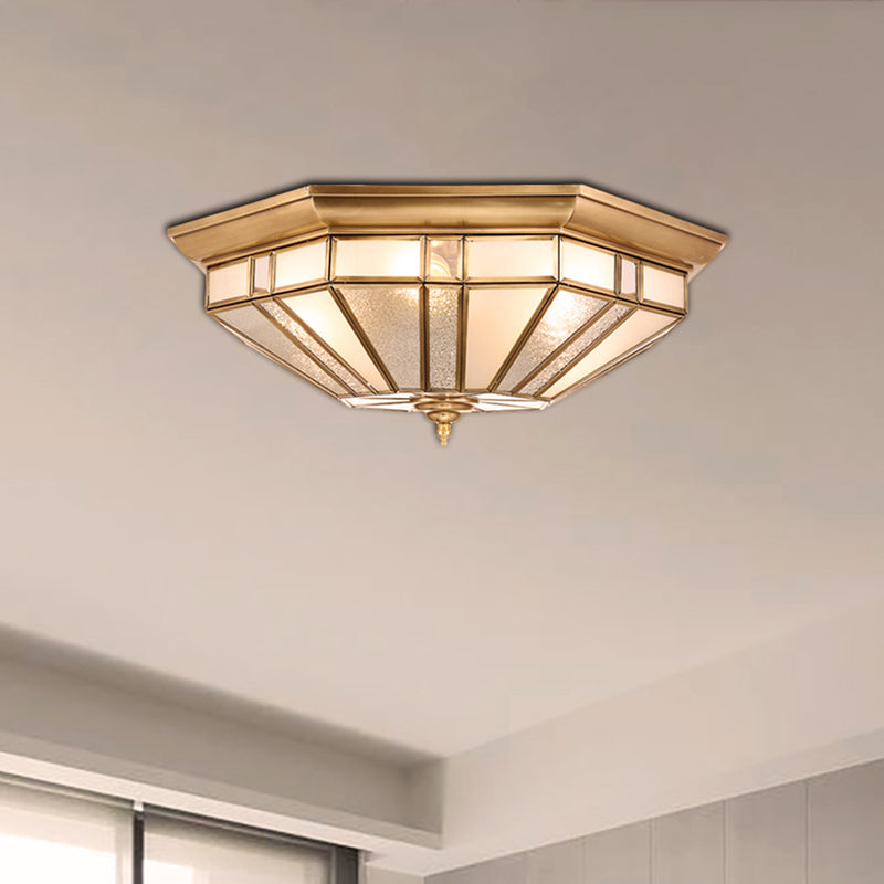 Geometric Ceiling Mount Brass Flush Light Fixture For Bedroom - Beveled Glass 4/6 Bulbs 19.5/23.5 W