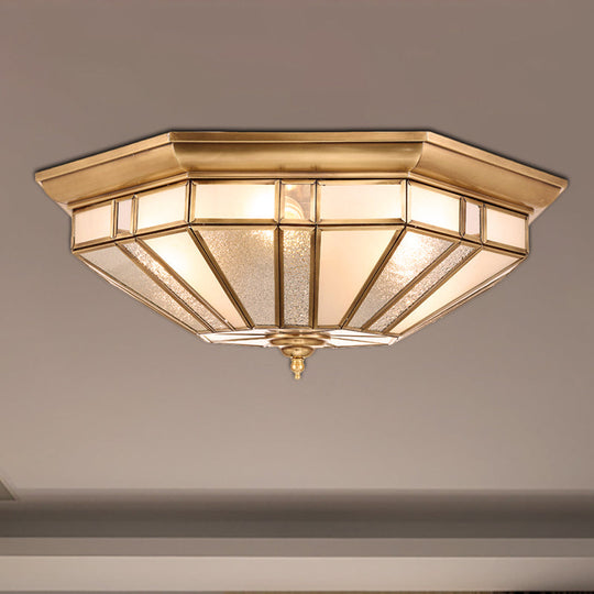 Geometric Ceiling Mount Brass Flush Light Fixture For Bedroom - Beveled Glass 4/6 Bulbs