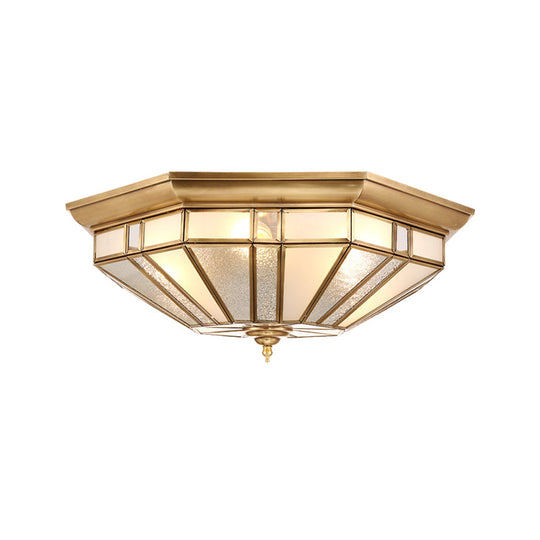 Geometric Ceiling Mount Brass Flush Light Fixture For Bedroom - Beveled Glass 4/6 Bulbs 19.5/23.5 W