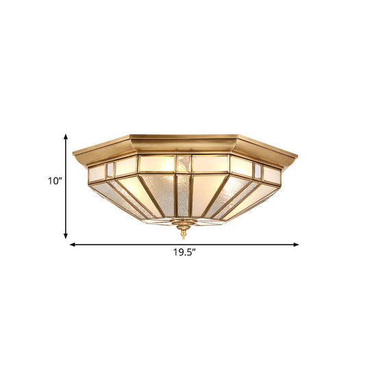Geometric Ceiling Mount Brass Flush Light Fixture For Bedroom - Beveled Glass 4/6 Bulbs 19.5/23.5 W