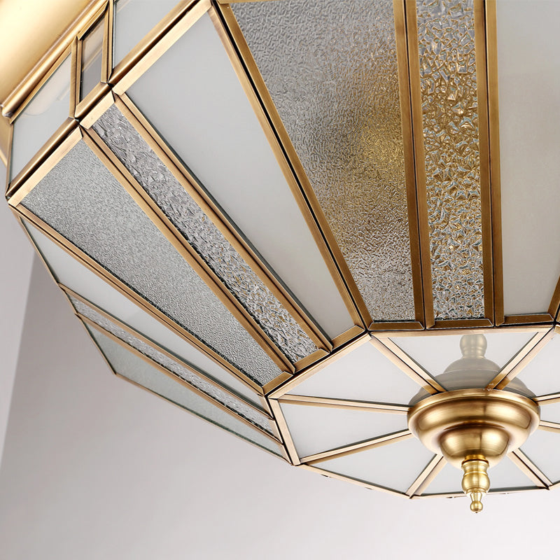 Geometric Ceiling Mount Brass Flush Light Fixture For Bedroom - Beveled Glass 4/6 Bulbs