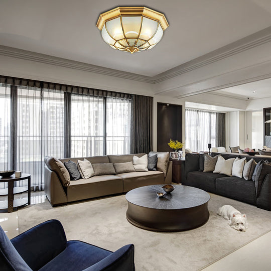 Colonialist Flush Mount Lamp For Bedroom - Frosted Glass Brass Ceiling Dome (3/4/6 Heads)