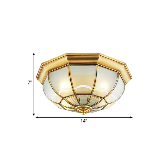 Colonialist Flush Mount Lamp For Bedroom - Frosted Glass Brass Ceiling Dome (3/4/6 Heads)