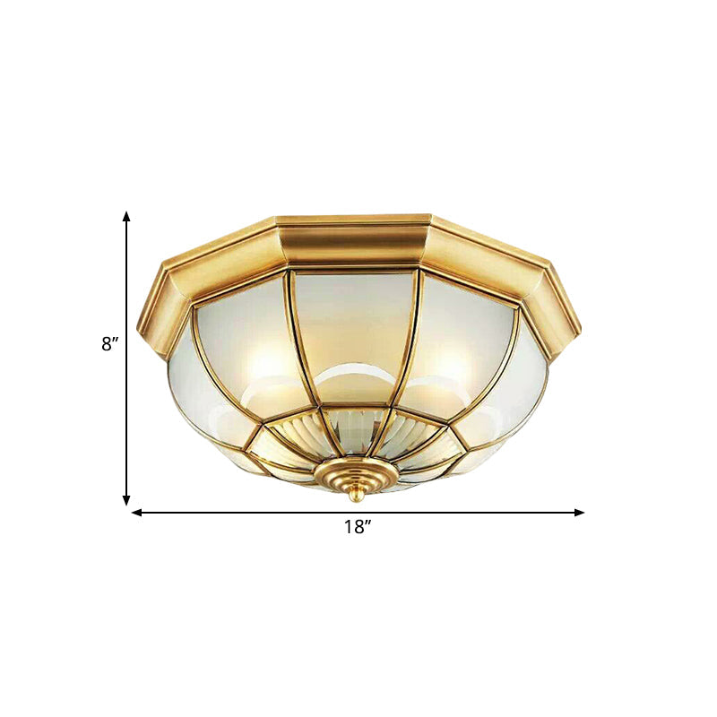 Colonialist Flush Mount Lamp For Bedroom - Frosted Glass Brass Ceiling Dome (3/4/6 Heads)