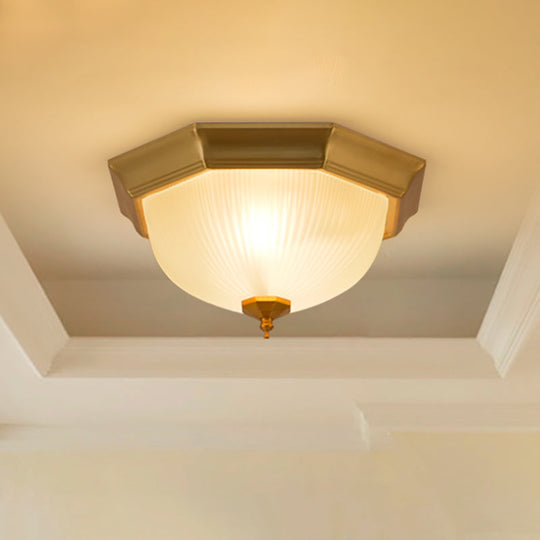 Dome Foyer Flush Mount Light - Colonial Ribbed Opal Glass Brass Finish Close To Ceiling Lamp