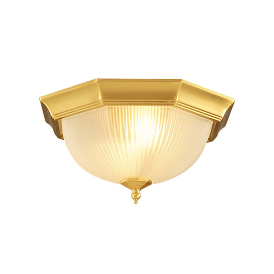 Dome Foyer Flush Mount Light - Colonial Ribbed Opal Glass Brass Finish Close To Ceiling Lamp