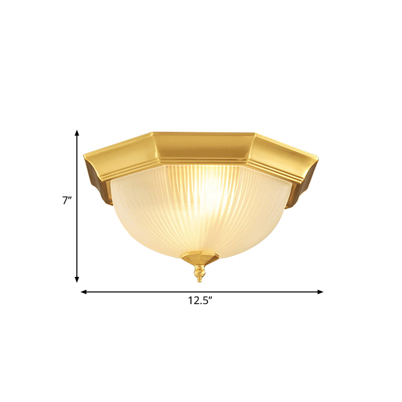 Dome Foyer Flush Mount Light - Colonial Ribbed Opal Glass Brass Finish Close To Ceiling Lamp 12.5/15