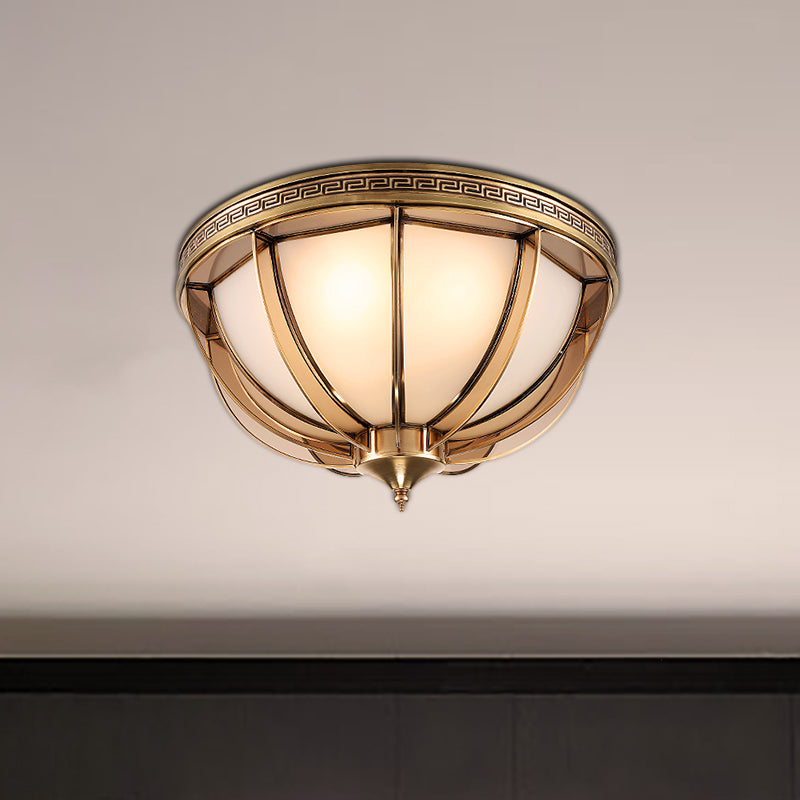 Opal-White Glass Brass Flush Dome Ceiling Lamp - 16.5/20.5 Width 3/4 Heads Colonial-Inspired Design