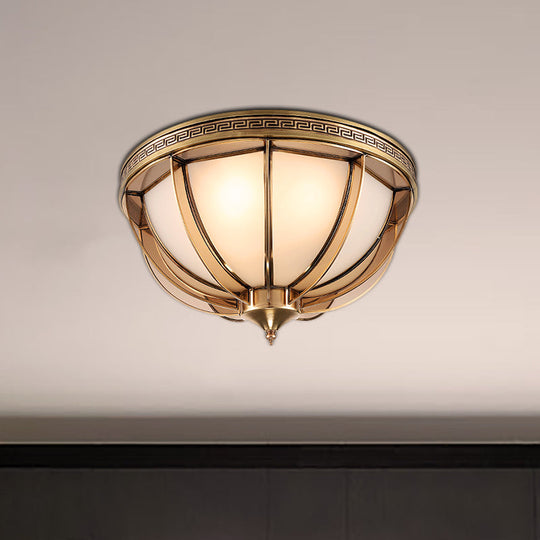 Opal-White Glass Brass Flush Dome Ceiling Lamp - 16.5/20.5 Width 3/4 Heads Colonial-Inspired Design