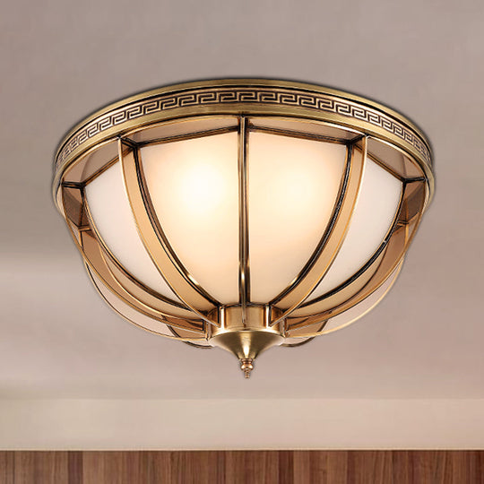 Opal-White Glass Brass Flush Dome Ceiling Lamp - 16.5/20.5 Width 3/4 Heads Colonial-Inspired Design