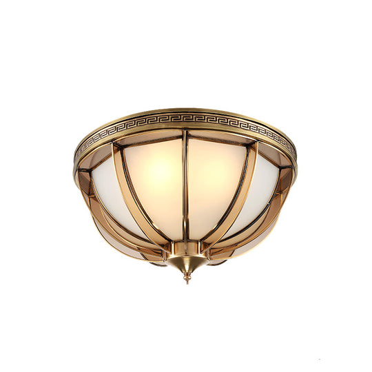 Opal-White Glass Brass Flush Dome Ceiling Lamp - 16.5/20.5 Width 3/4 Heads Colonial-Inspired Design