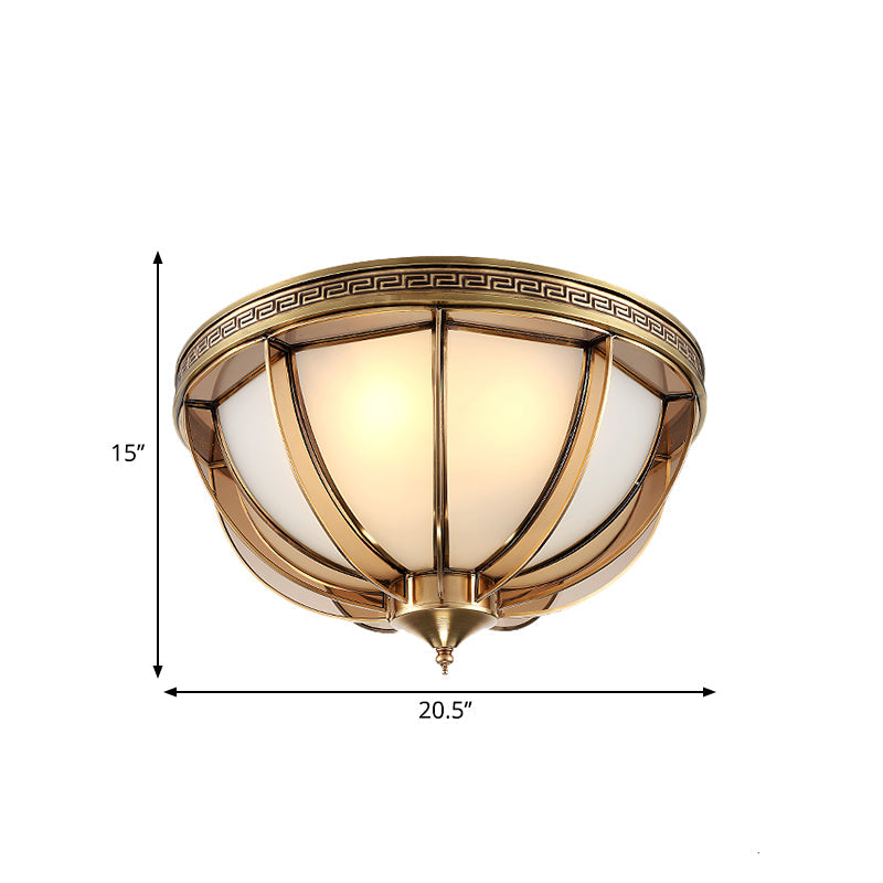 Opal-White Glass Brass Flush Dome Ceiling Lamp - 16.5/20.5 Width 3/4 Heads Colonial-Inspired Design