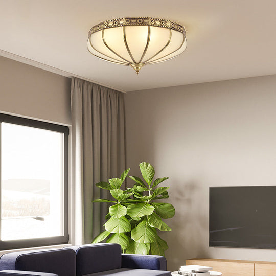 Colonial Sandblasted Glass Brass Flush Mount Lamp With Multiple Heads For Living Room Ceiling