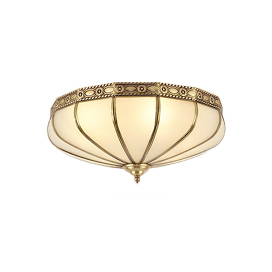Colonial Sandblasted Glass Brass Flush Mount Lamp With Multiple Heads For Living Room Ceiling