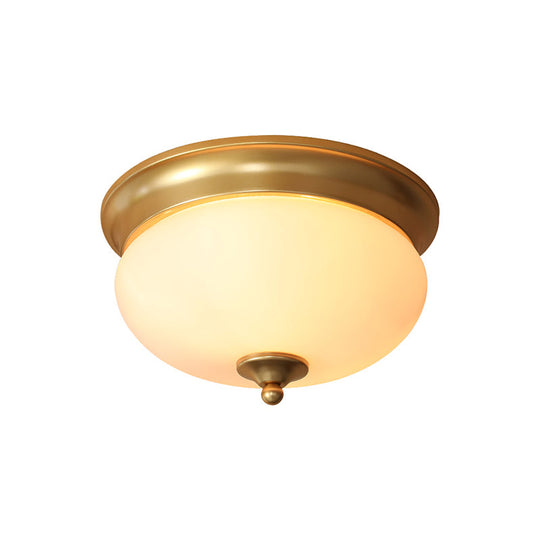 Colonial Brass Flush Mount Ceiling Light With Opal Glass For Living Room - Set Of 2