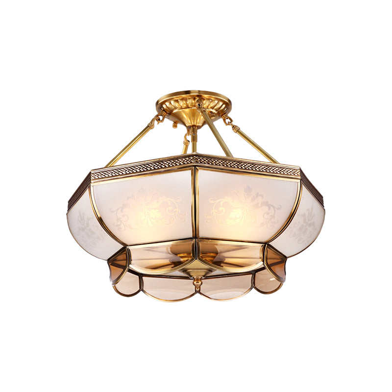 Colonial Brass Satin Opal Glass Semi Flush Mount Ceiling Light Fixture 3/4 Bulbs 14’/18’ Dia -