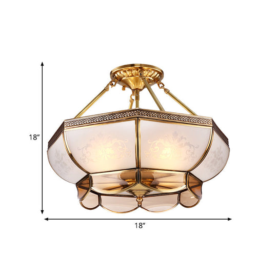 Colonial Brass Satin Opal Glass Semi Flush Mount Ceiling Light Fixture 3/4 Bulbs 14’/18’ Dia -