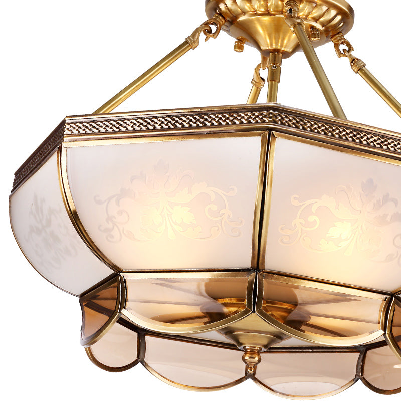 Colonial Brass Satin Opal Glass Semi Flush Mount Ceiling Light Fixture 3/4 Bulbs 14’/18’ Dia -