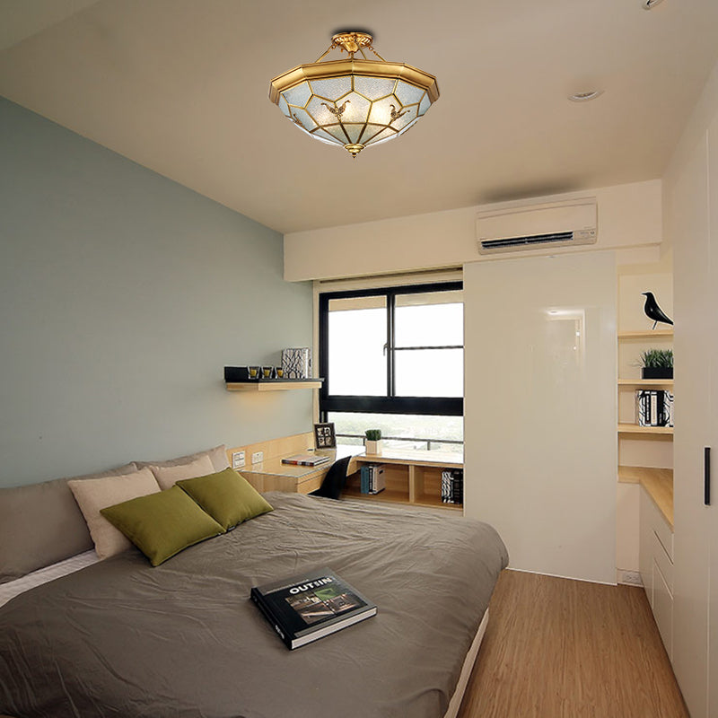 Colonial Seeded Glass Semi-Flush Mount Ceiling Light Fixture - Brass 4/6 Bulbs 19.5’/25.5’ W