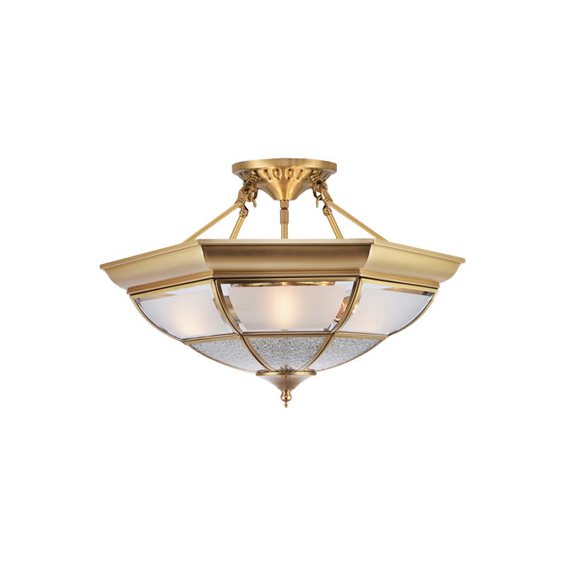 Colonial Brass Semi-Flush Ceiling Light With 3/4 White Glass 16’/19.5’ Width For Living Room