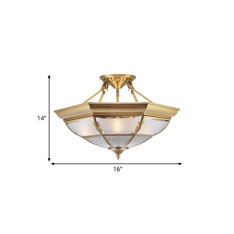 Colonial Brass Semi-Flush Ceiling Light With 3/4 White Glass 16’/19.5’ Width For Living Room