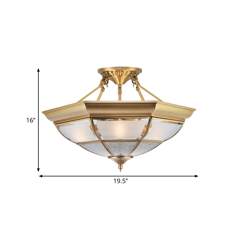 Colonial Brass Semi-Flush Ceiling Light With 3/4 White Glass 16’/19.5’ Width For Living Room