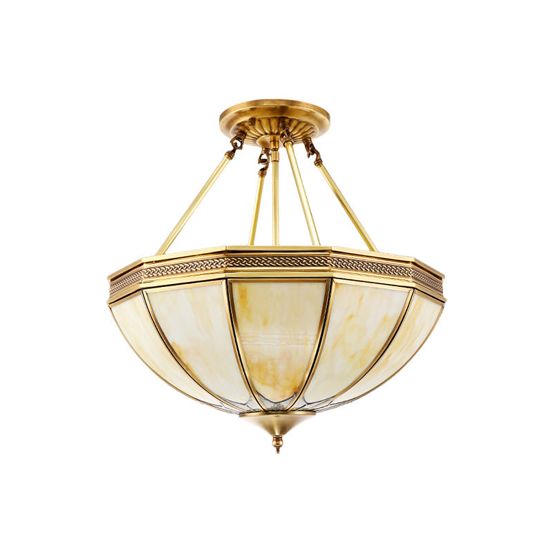 Colonial Brass Semi Flush Ceiling Light With Sandblasted Glass Bowl - 14’/18’ For Living Room
