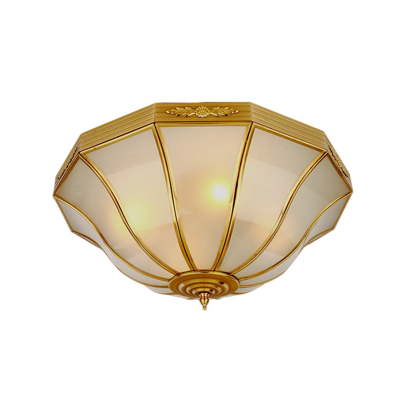 Colonial Brass Flared Bedroom Ceiling Light Opal Glass 14.5-18.5W 3/4-Light