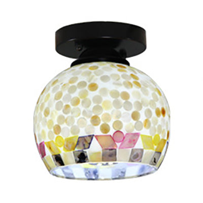 Beige Geometric Tiffany Mosaic Glass Flush Mount Ceiling Light With 1 Bulb - Unique & Stylish Design