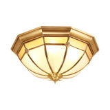 Colonial White Glass Dome Ceiling Light Fixture For Bedroom - Brass Flush Mount 3/4/6 Heads